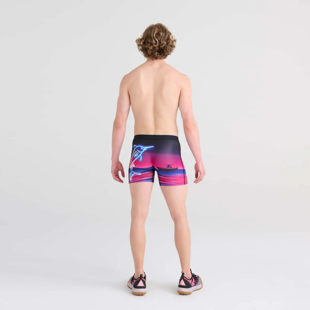 'Saxx Volt Breathable Mesh Boxer Brief - Marlin Sunset' in 'Magenta' colour