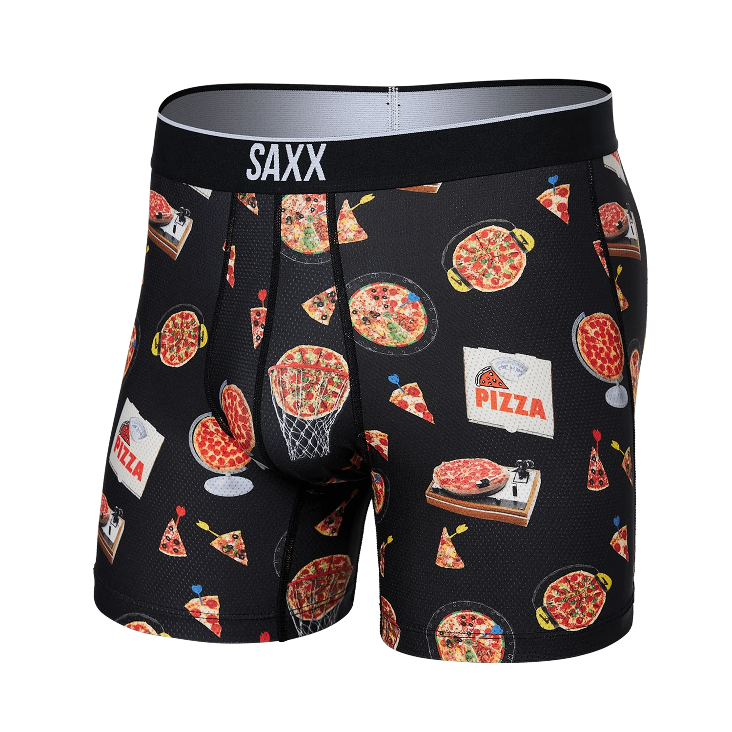'Saxx Volt Breathable Mesh Boxer Brief - Pizza On The Brain' in 'Black' colour