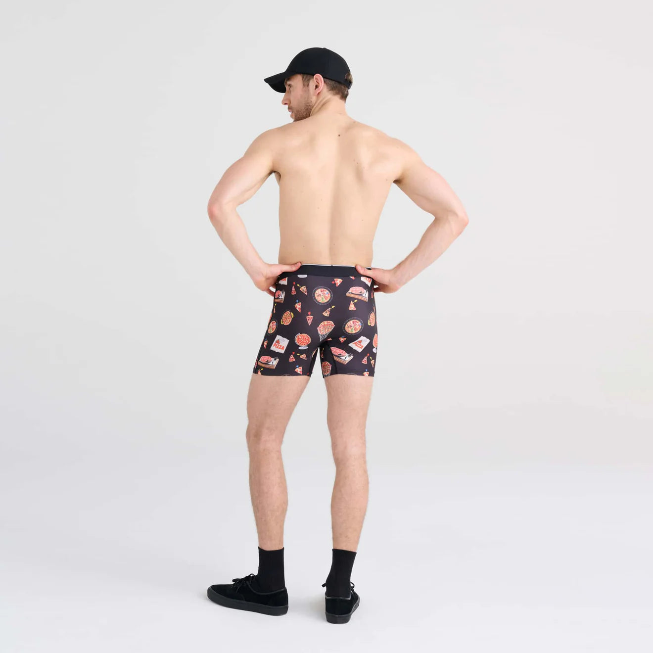 'Saxx Volt Breathable Mesh Boxer Brief - Pizza On The Brain' in 'Black' colour
