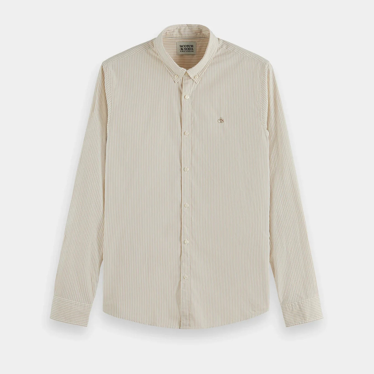 'Scotch & Soda Slim-Fit Organic Cotton Poplin Shirt' in 'Stone Stripe' colour