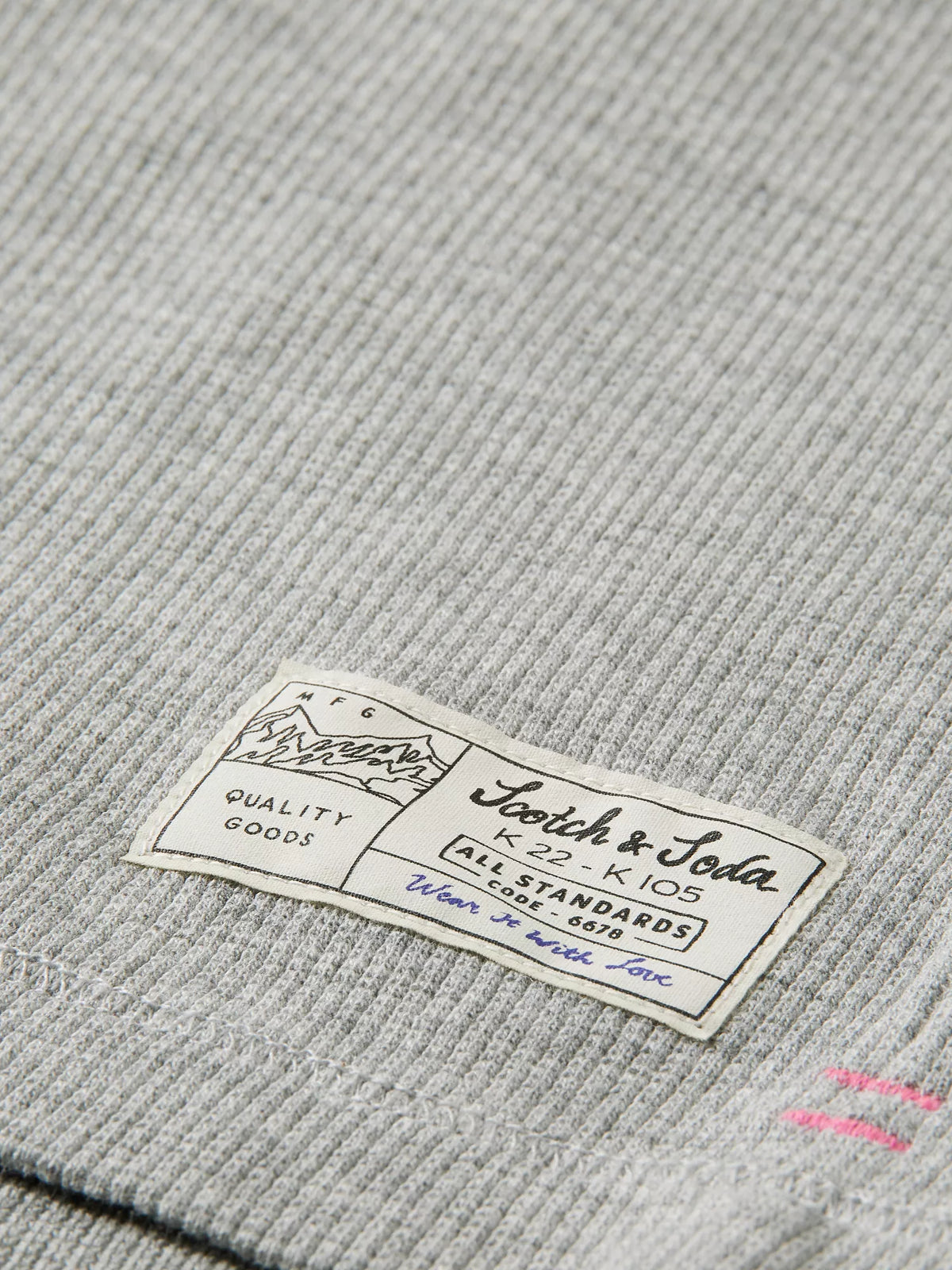 'Scotch & Soda Structured Waffle Long Sleeve T-Shirt' in 'Grey Melange' colour