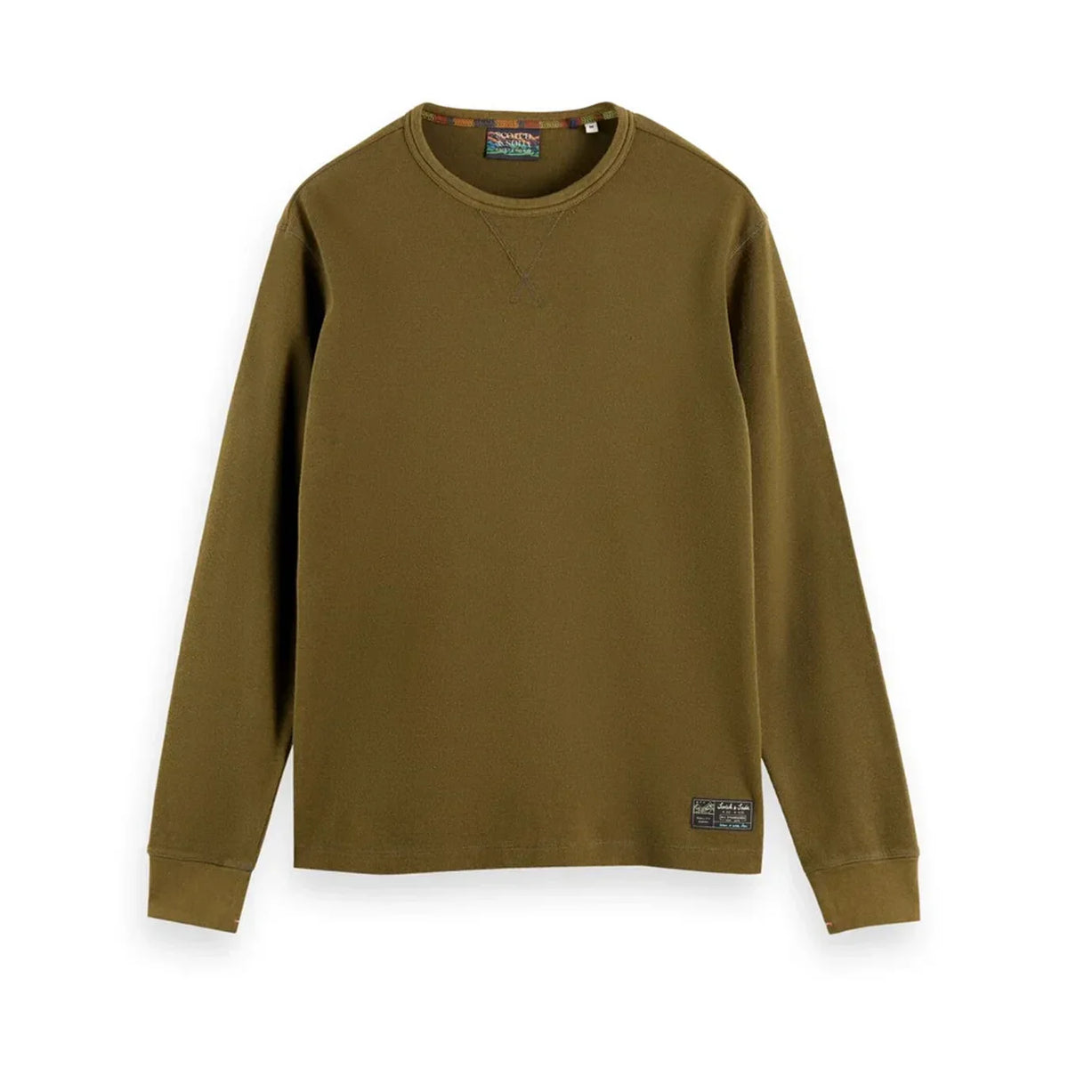 'Scotch & Soda Structured Waffle Long Sleeve T-Shirt' in 'Olive' colour