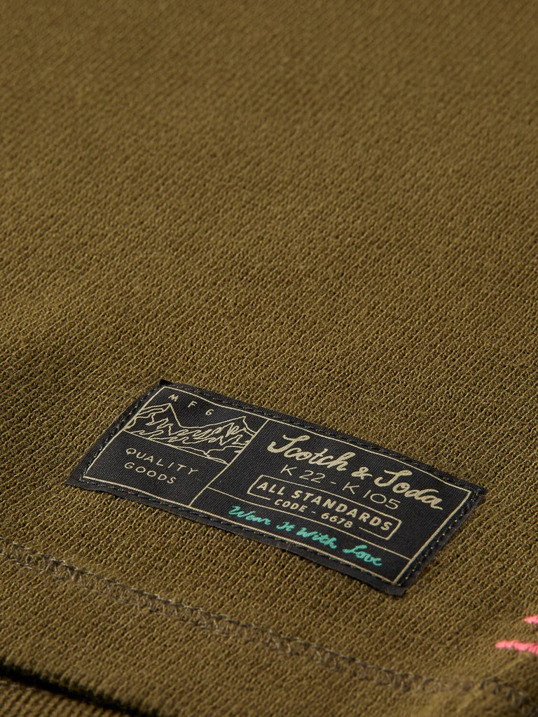 'Scotch & Soda Structured Waffle Long Sleeve T-Shirt' in 'Olive' colour