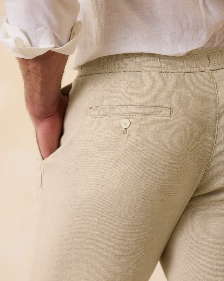 'Tommy Bahama Beach Coast Linen Blend Elastic Waist Pants' in 'Stone Khaki' colour