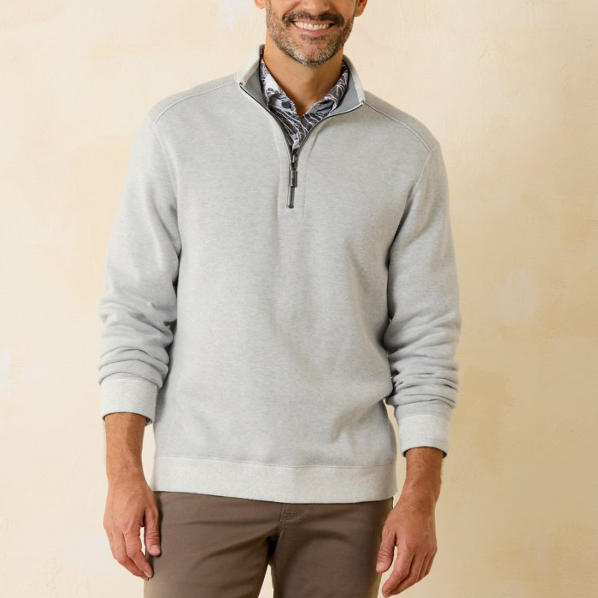 'Tommy Bahama Flip Coast Reversible Half Zip Pullover' in 'Continental Grey' colour