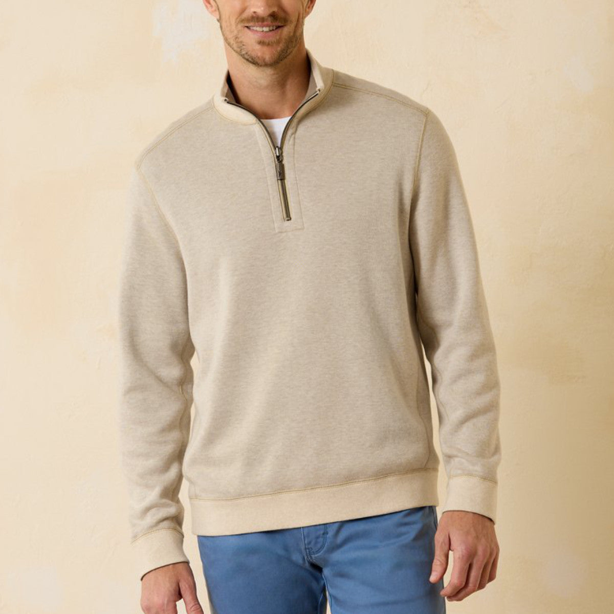 'Tommy Bahama Flip Coast Reversible Half Zip Pullover' in 'Coconut Dream' colour