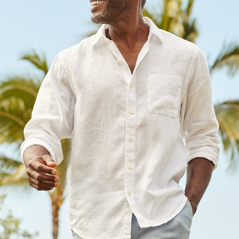 'Tommy Bahama Sea Glass Breezer Linen Shirt' in 'White' colour