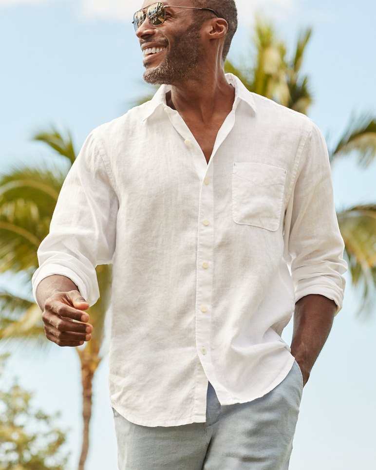 'Tommy Bahama Sea Glass Breezer Linen Shirt' in 'White' colour