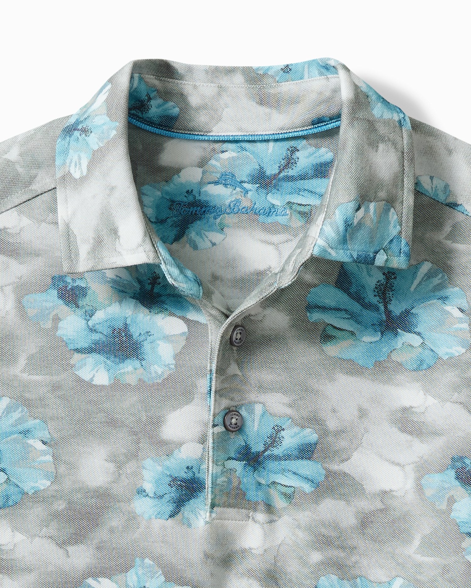 'Tommy Bahama Stormy Blues IslandZone Polo' in 'New Silver' colour