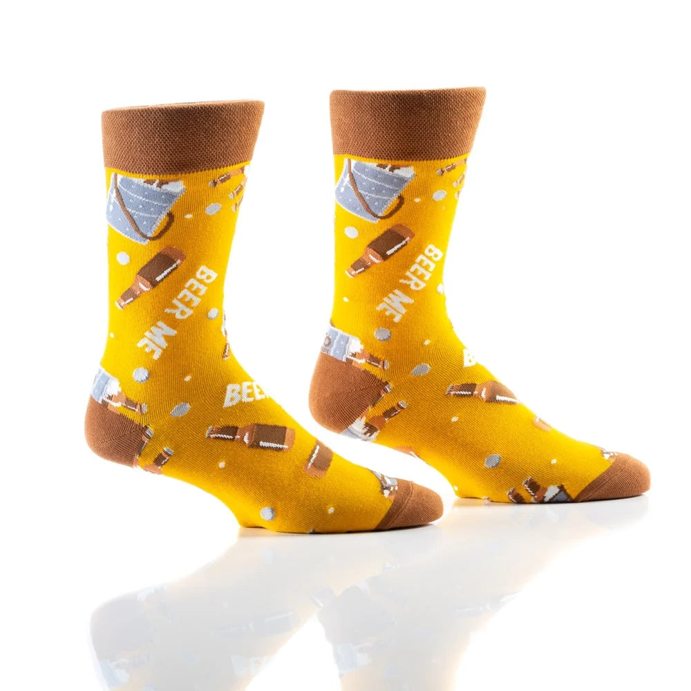 'Yo Sox Beer Me Crew Socks' in 'Yellow' colour