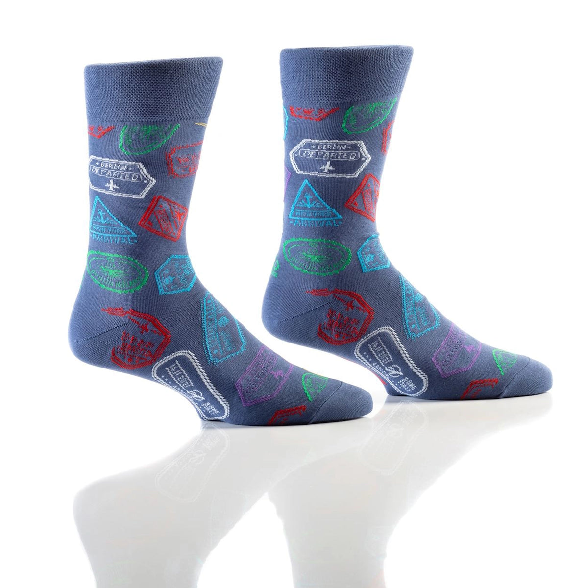 'Yo Sox Passport Stamps Crew Socks' in 'Blue' colour