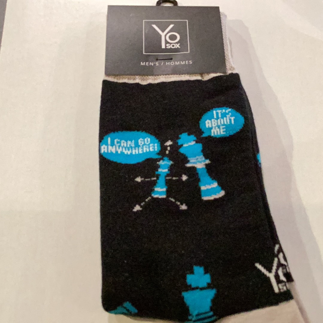 'Yo Sox Chess King Crew Socks' in 'Black' colour