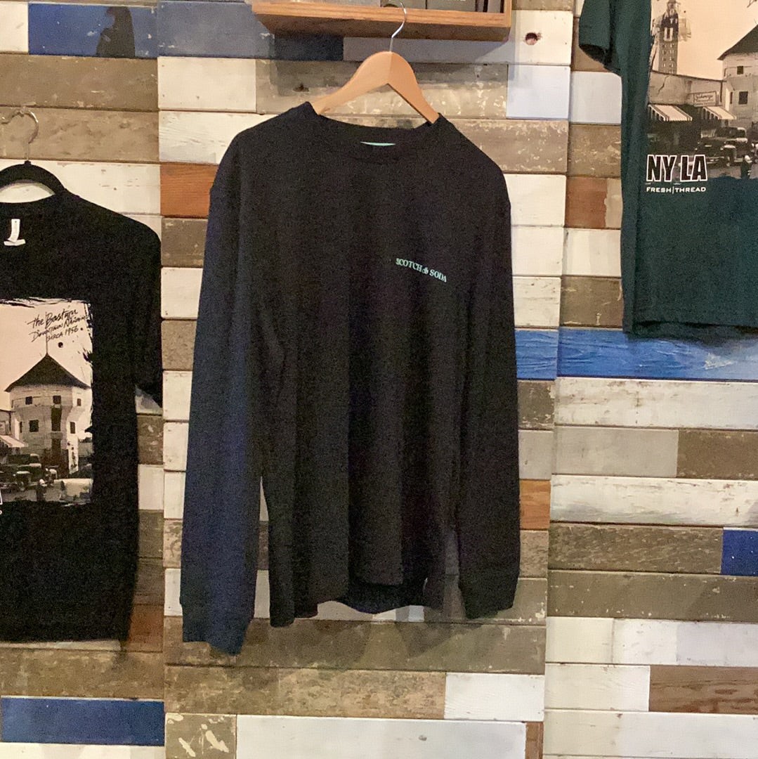 'Scotch & Soda Unisex Long-Sleeved Organic Cotton T-Shirt' in 'Dark Navy' colour