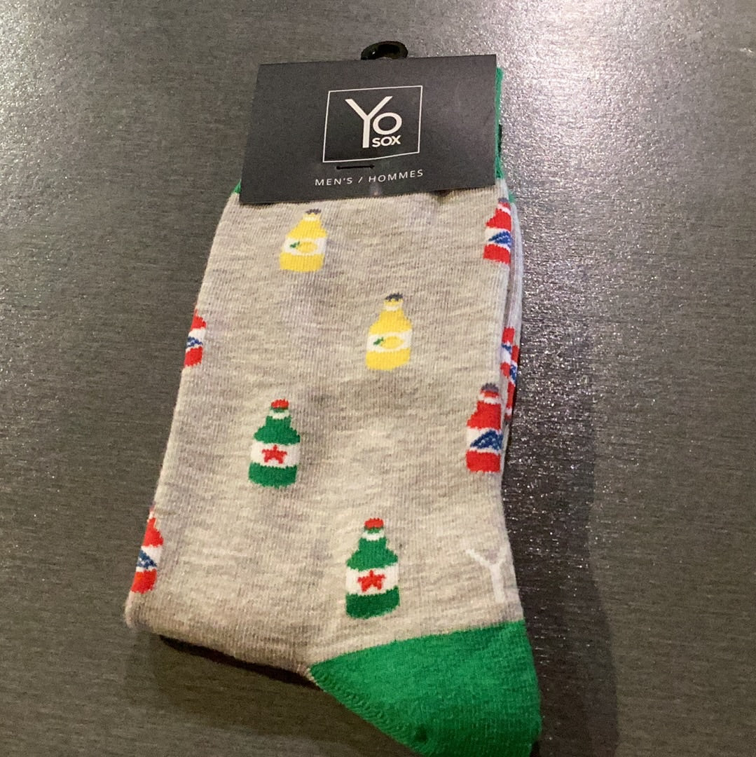 'Yo Sox Beers Mini Crew Socks' in 'Grey' colour