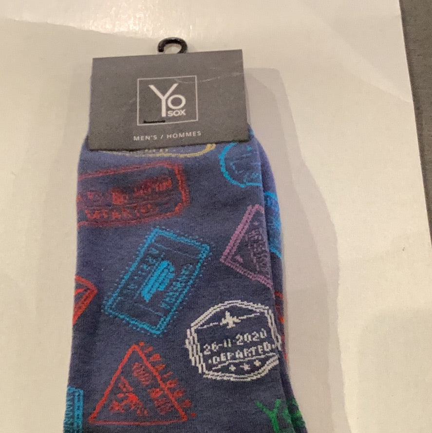 'Yo Sox Passport Stamps Crew Socks' in 'Blue' colour