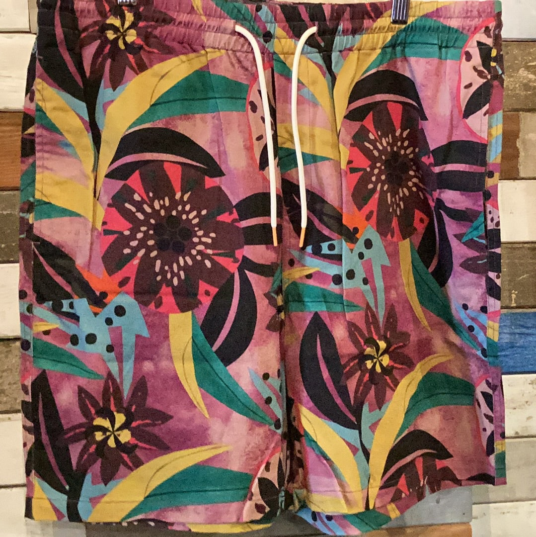 'Scotch & Soda Mid-Length Printed Bermuda Swim Shorts' in 'Dark Pink' colour