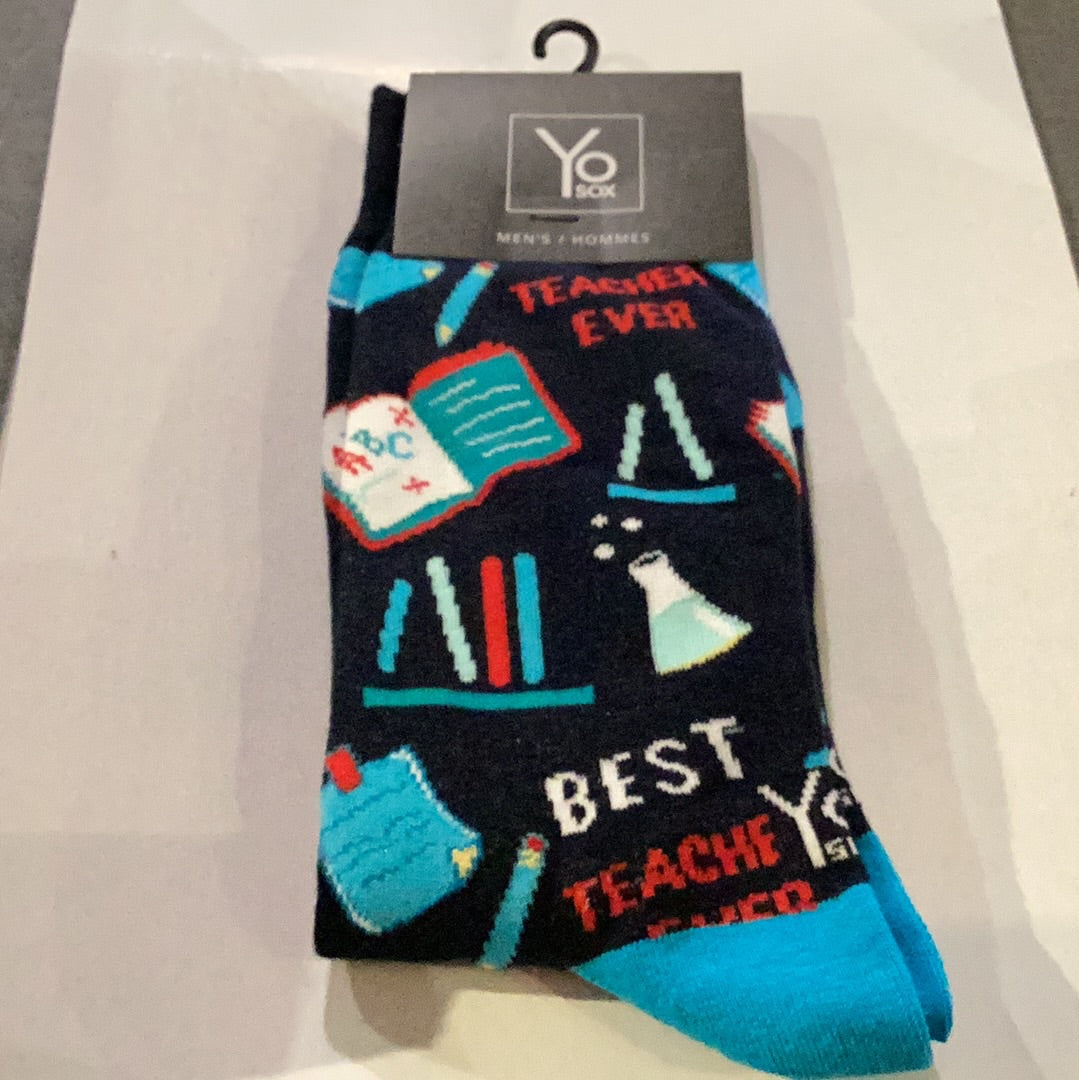 'Yo Sox Best Teacher Crew Socks' in 'Navy' colour