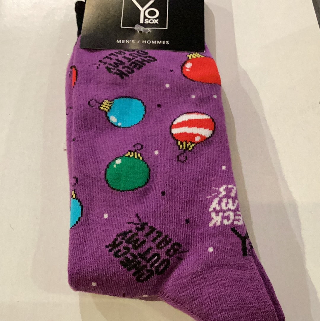'Yo Sox Check Out My Balls Crew Socks' in 'Purple' colour