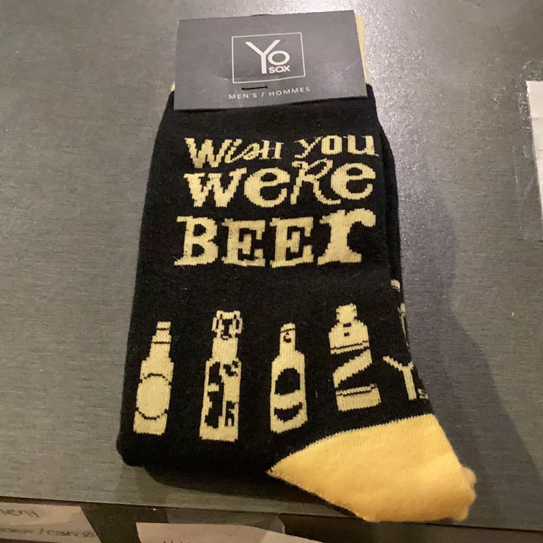 Yo Sox Wish U Were Beer Crew Socks - Multi - 1 - Socks - Crew Socks