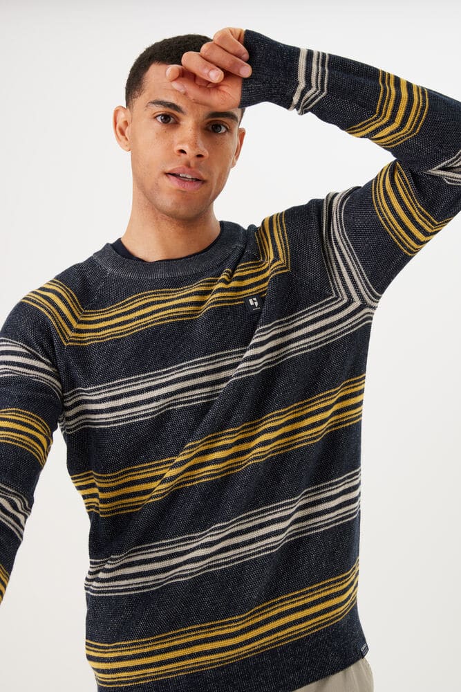 'Garcia N41241 Pullover Knit Sweater' in 'Navy/Yellow' colour