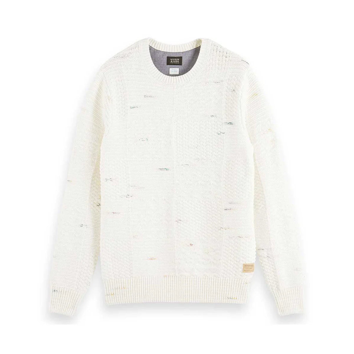'Scotch & Soda Space-Dye Yarn Structured Cotton-Blend Sweater' in 'Off White' colour