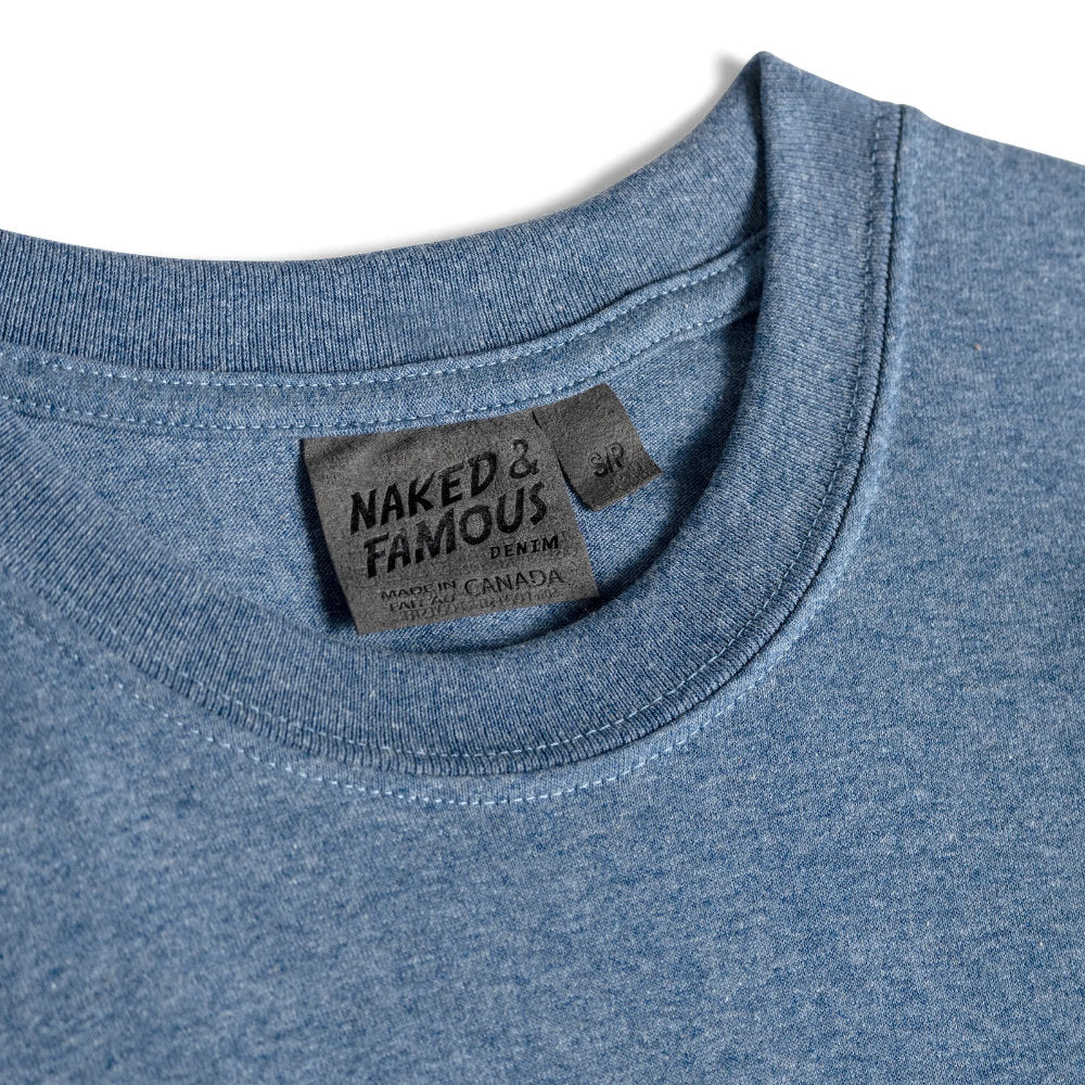 'Naked & Famous Circular Knit T-Shirt' in 'Blue' colour