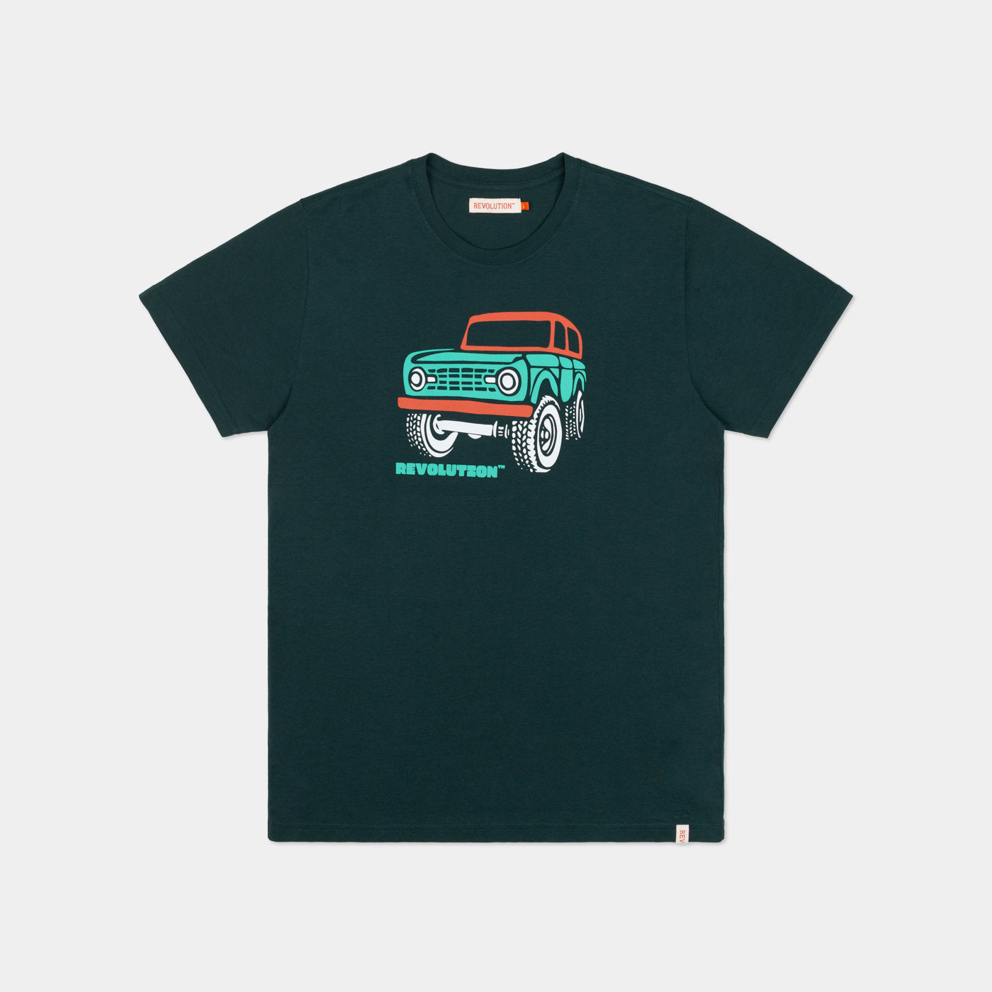 'Revolution 1289 Jeep Print T-Shirt' in 'Dark Green' colour