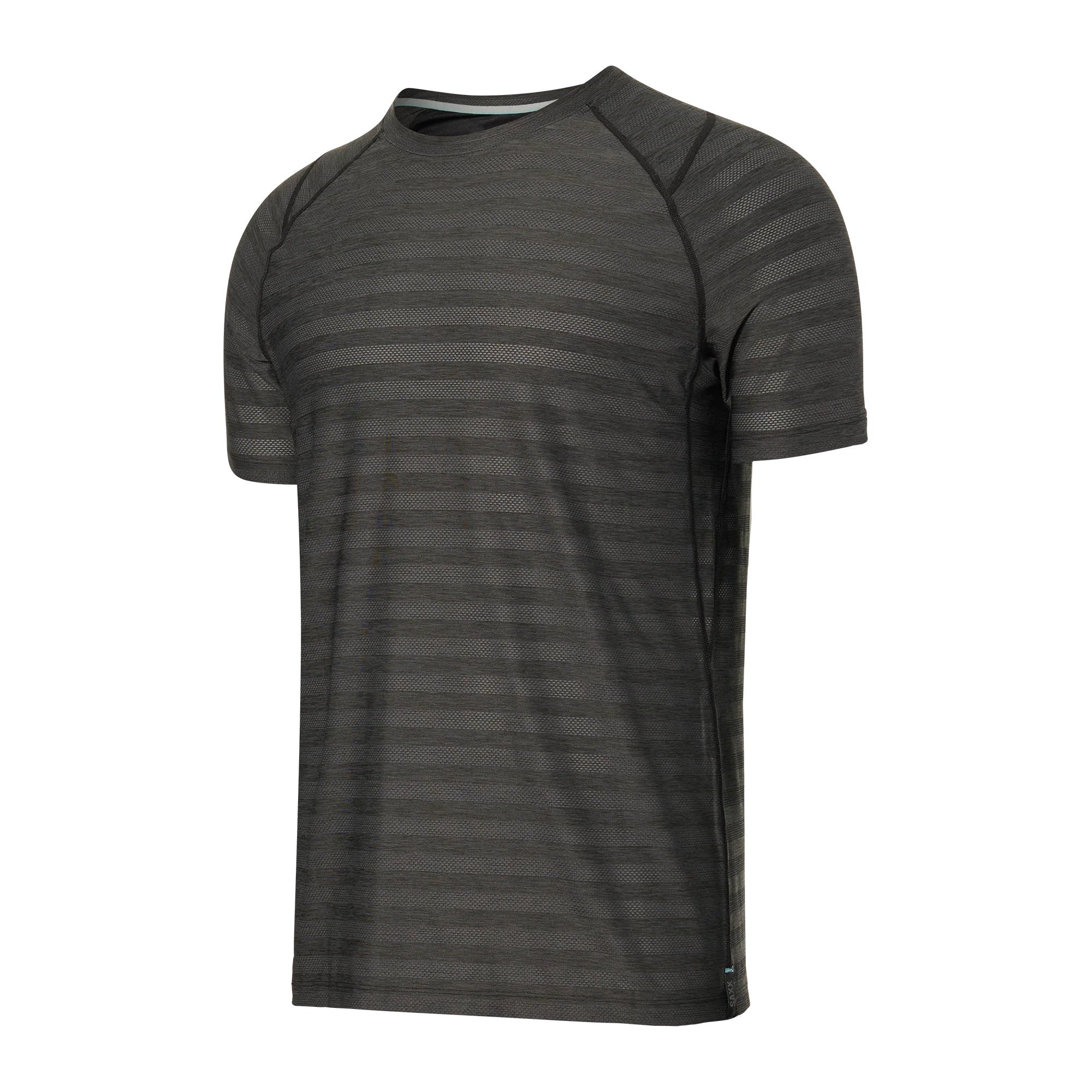 'SAXX Droptemp Cooling Mesh Crew Tee' in 'Black Heather' colour