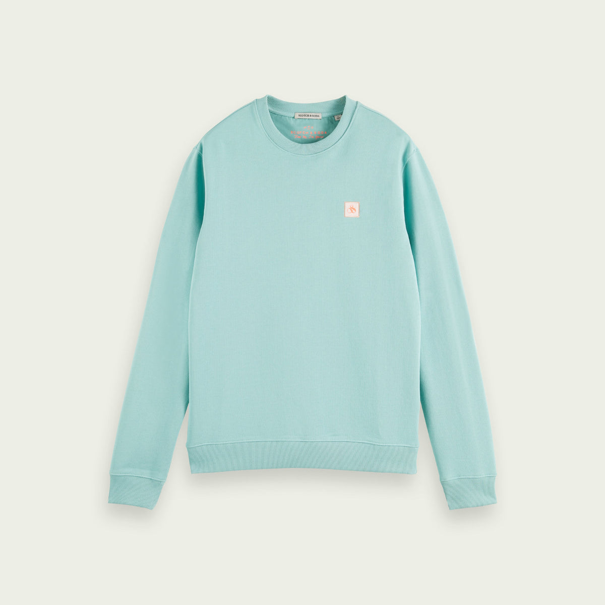'Scotch & Soda Logo Badge Organic Cotton Felpa Sweatshirt' in 'Aqua' colour