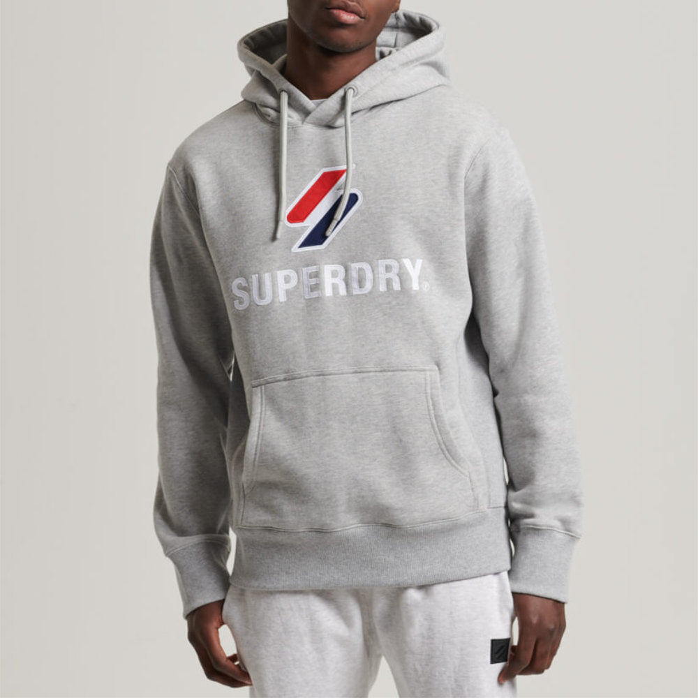 'Superdry Code SL Stacked APQ Hoodie' in 'Grey Marl' colour