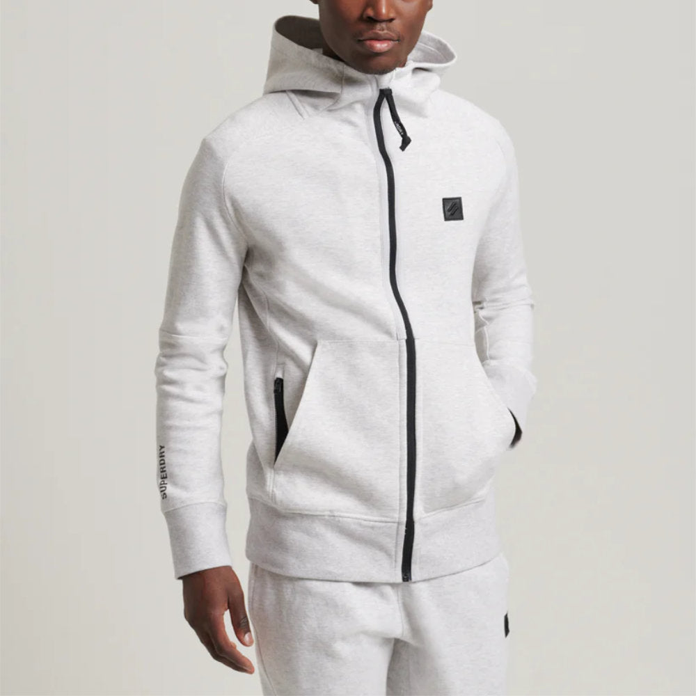 'Superdry Code Tech Zip Hood' in 'Cadet Grey Marl' colour