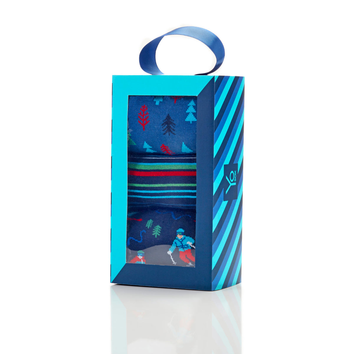 'Yo Sox 3-Pack Christmas Crew Socks' in 'Blue' colour