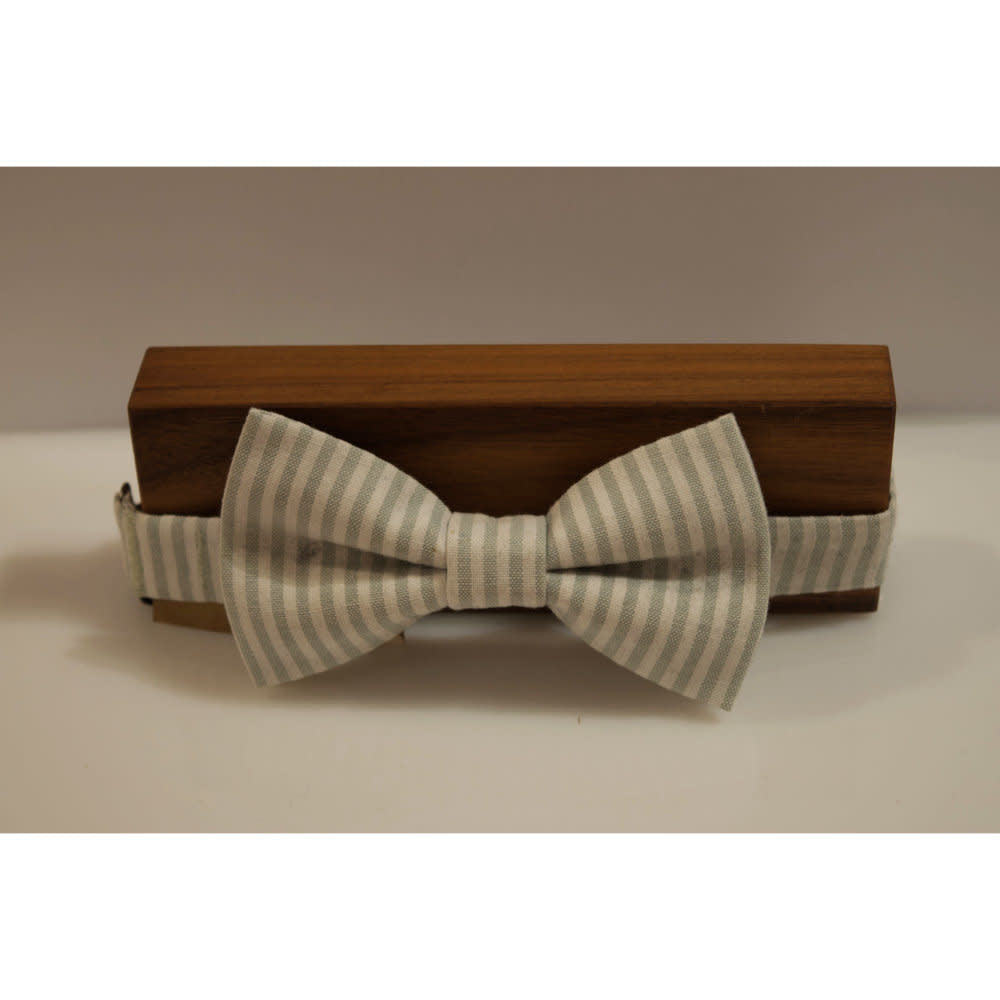 'Beaux Hand Crafted Pre-Tie Bowtie' in 'Sage Stripe' colour