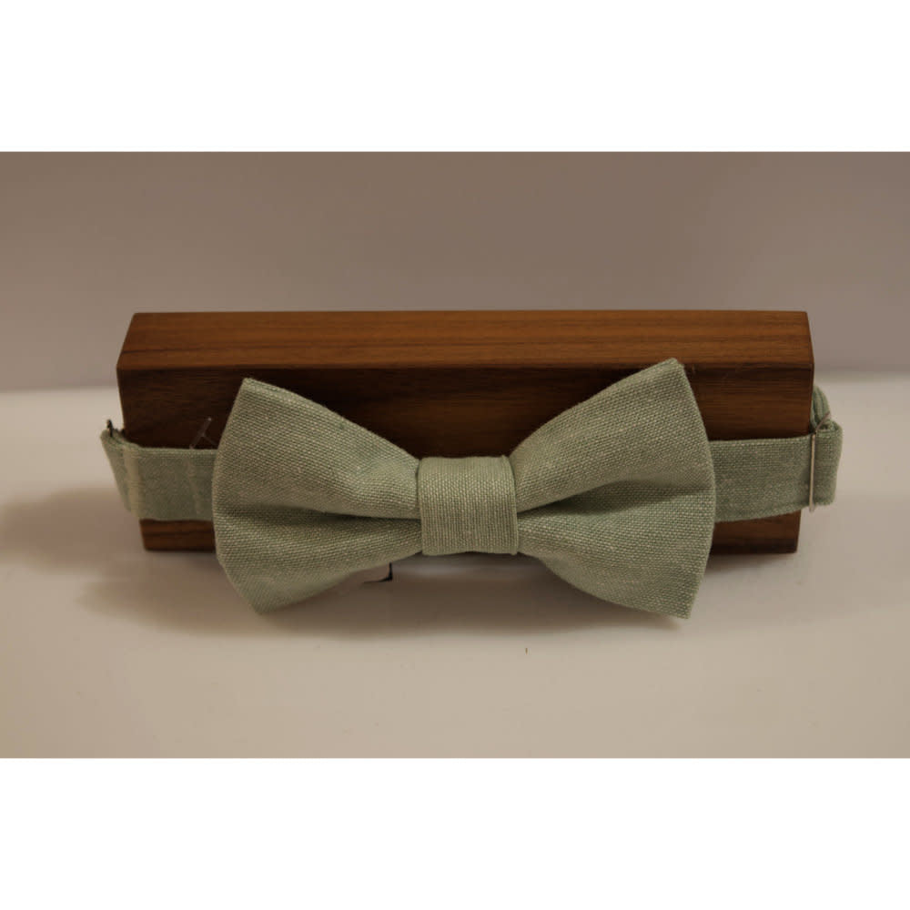 'Beaux Hand Crafted Pre-Tie Bowtie' in 'Light Linen Sage' colour