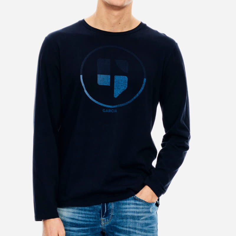 'Garcia Logo Print L/S Tee' in 'Dark Moon' colour