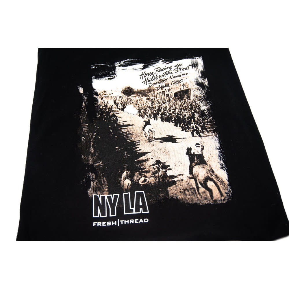 'NYLA Fresh Thread Nanaimo Heritage Tee - Horse Racing' in 'Black' colour