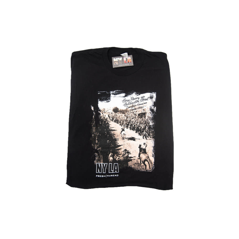 'NYLA Fresh Thread Nanaimo Heritage Tee - Horse Racing' in 'Black' colour