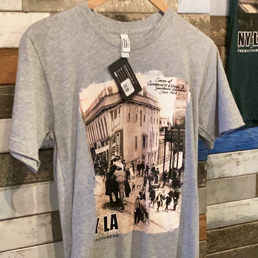 'NYLA Fresh Thread Nanaimo Heritage Tee - Elephants' in 'Light Grey' colour