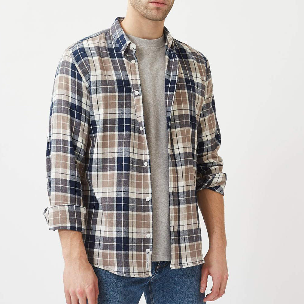 'MINIMUM Walther 9102 L/S Plaid Shirt' in 'Broken White' colour