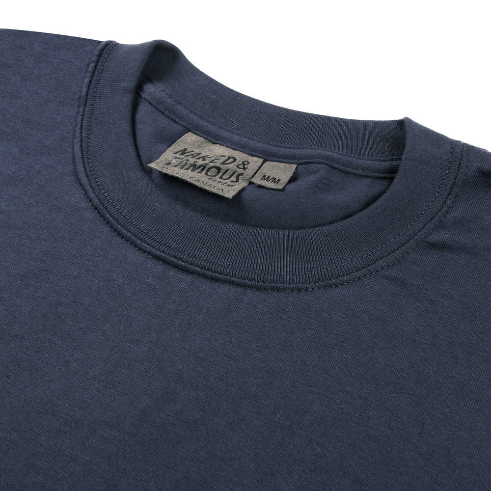 'Naked & Famous Circular Knit T-Shirt' in 'Navy' colour