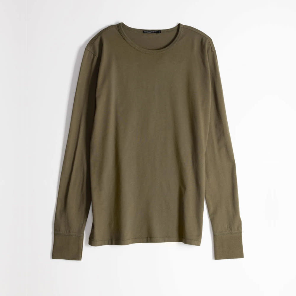 'National Standards Base Jersey L/S Crew Tee' in 'Army Green' colour