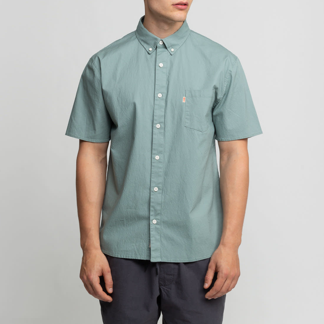 'Revolution 3863 Short Sleeve Loose Shirt' in 'Green' colour