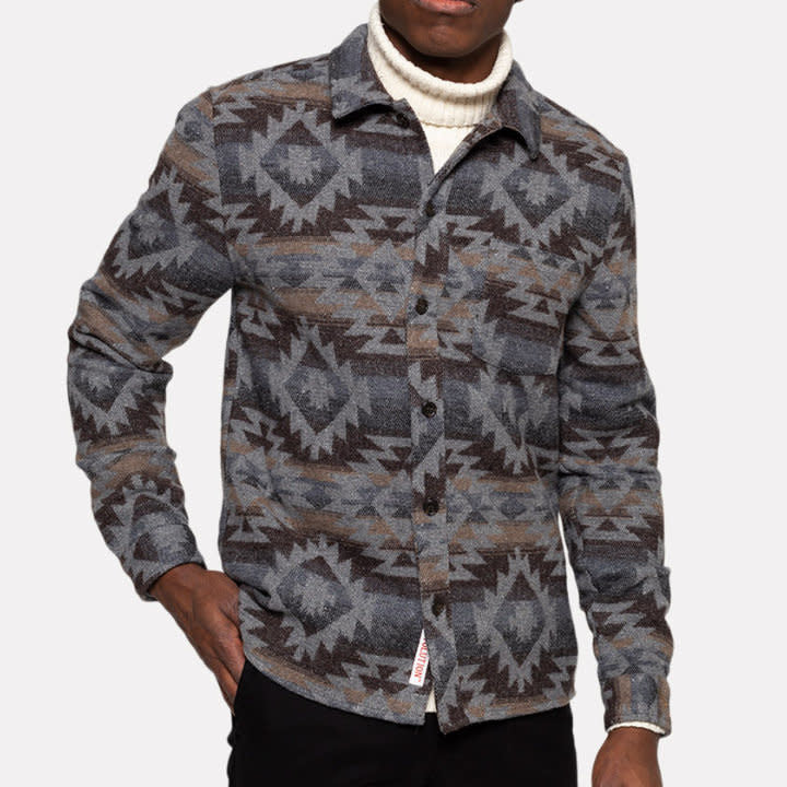 'Revolution Aztec Wool Shirt' in 'Grey' colour