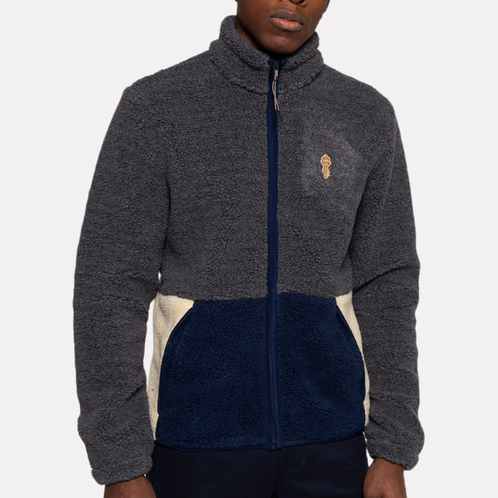 'Revolution Blocked Zip Fleece' in 'Grey' colour