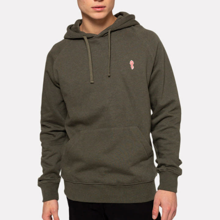 'Revolution Organic Cotton Pullover Hoodie' in 'Army Mel' colour