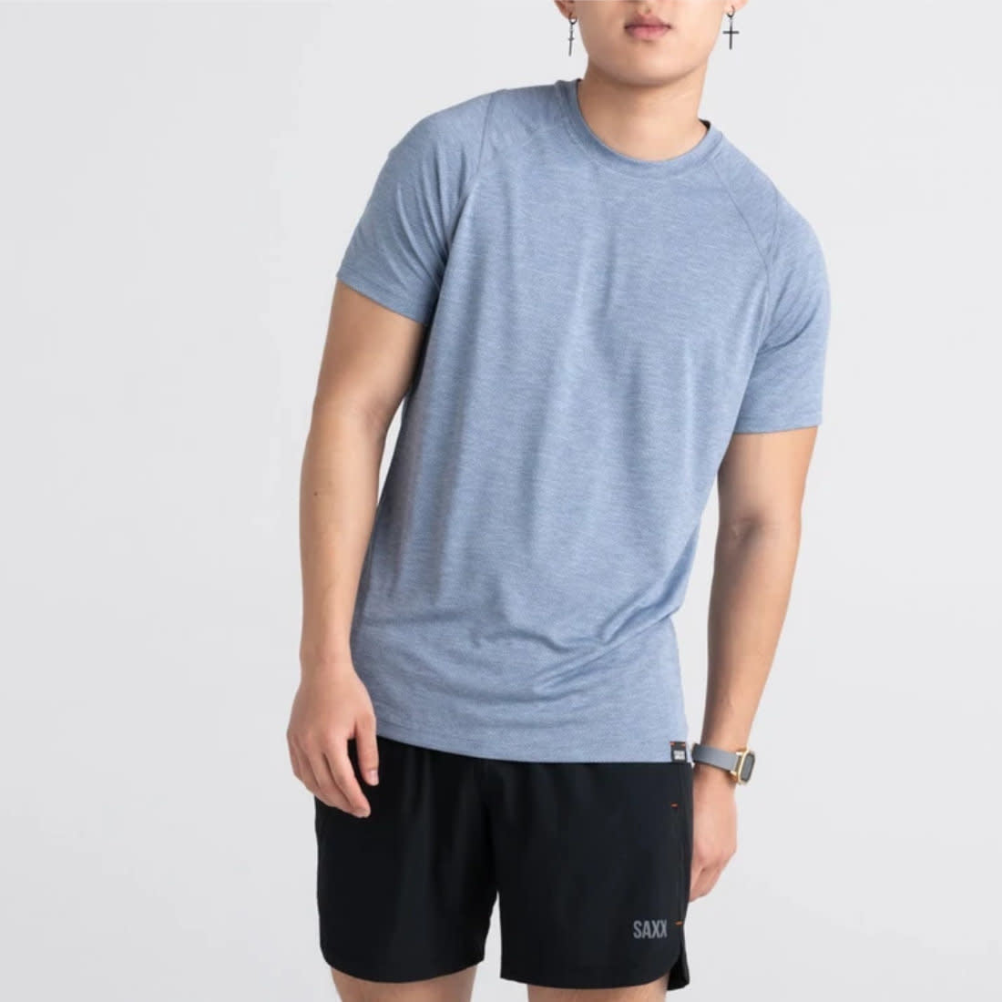 'SAXX Aerator S/S Tee' in 'Blue Fog Heather' colour