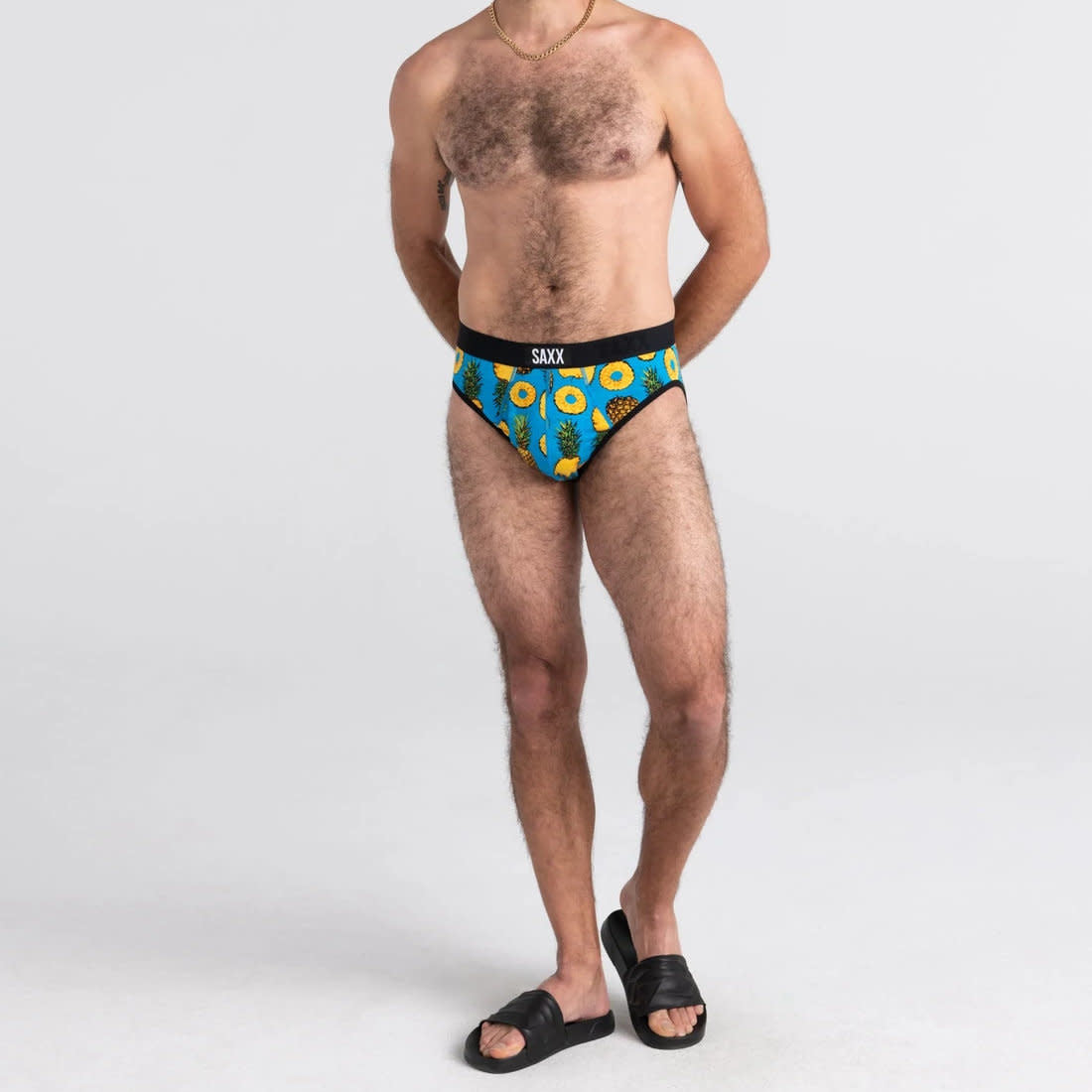 'SAXX Ultra Super Soft Brief - Polka Pineapple' in 'Blue' colour