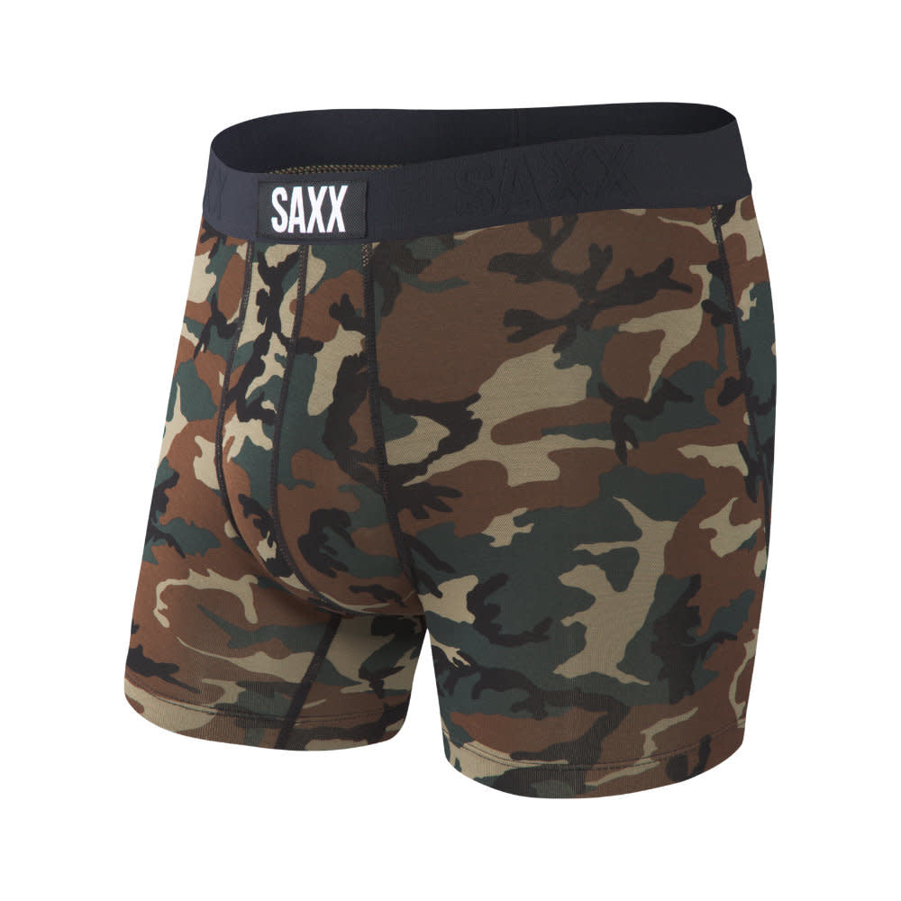 'SAXX Vibe Super Soft Boxer Brief - Woodland Camo' in 'Brown' colour
