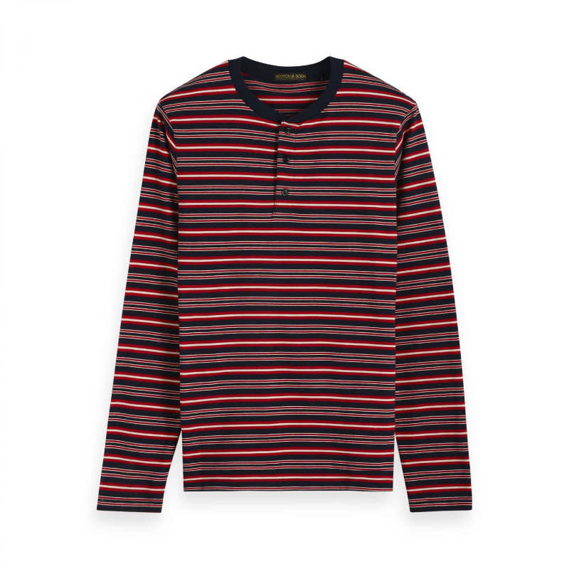 'Scotch & Soda Classic Grandad L/S Shirt' in 'Red Stripe' colour
