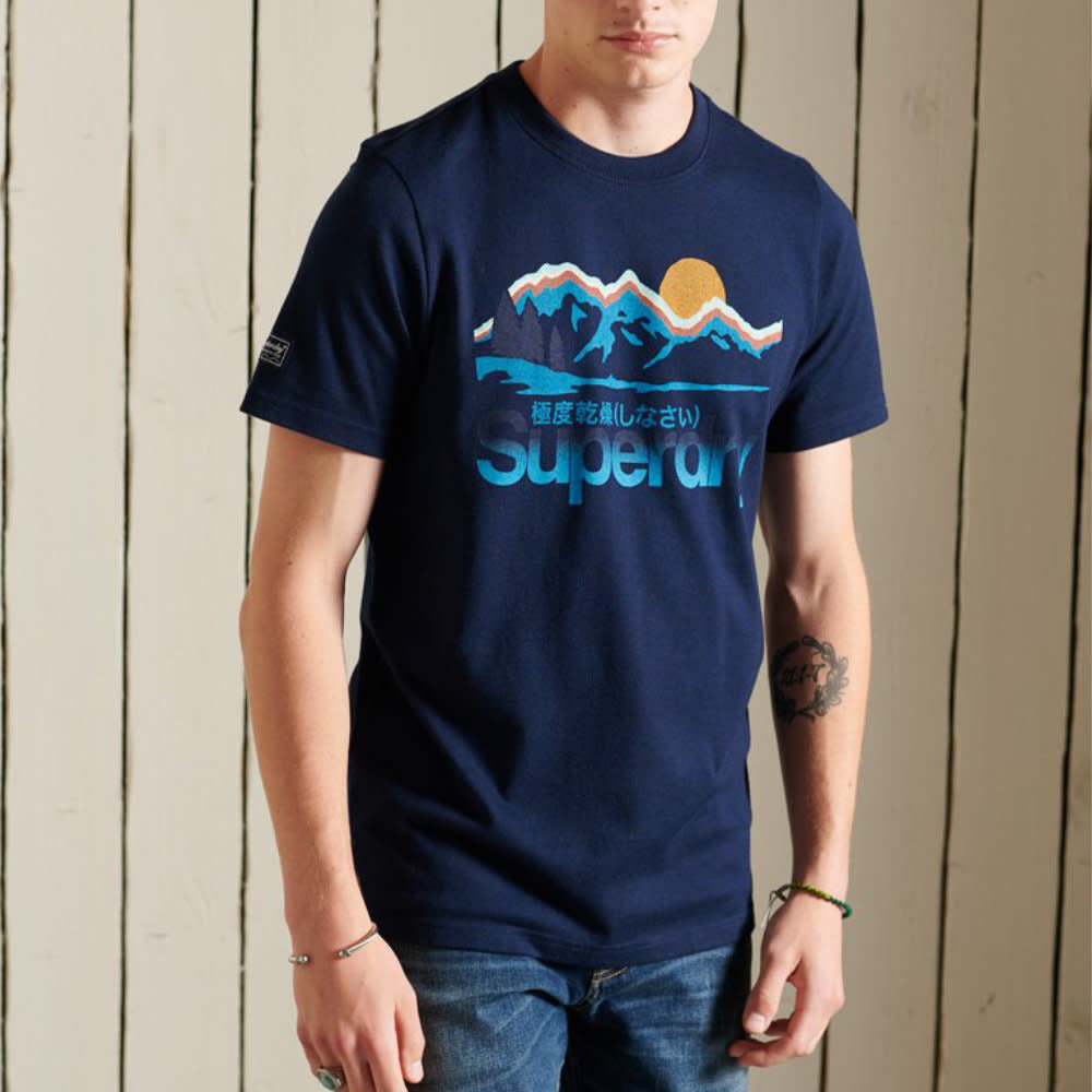 'Superdry Great Outdoors Tee' in 'Pilot Mid Blue Grit' colour